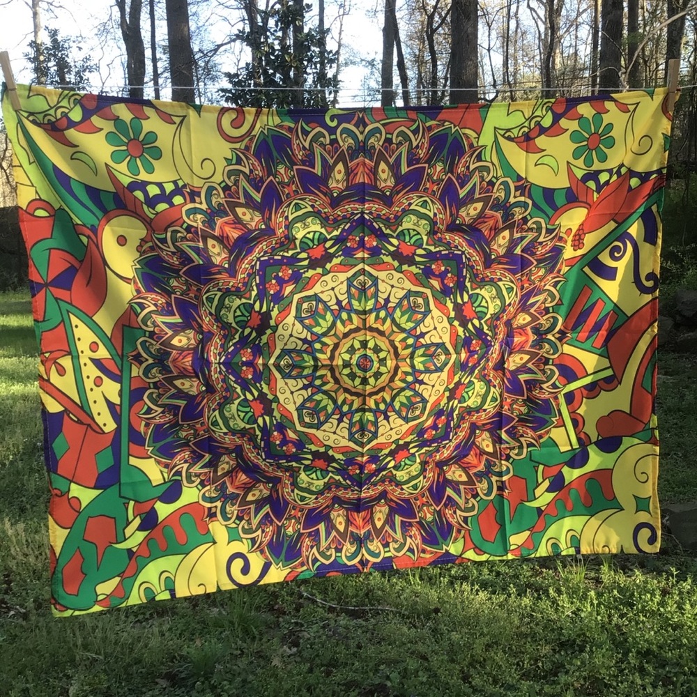Yellow mandala tapestry 27“ x 37“